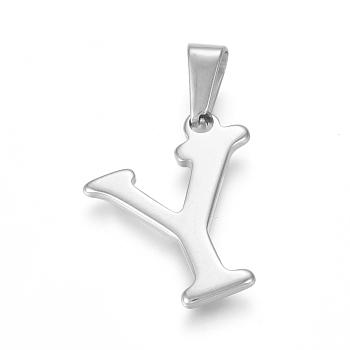 Non-Tarnish 304 Stainless Steel Pendants, Stainless Steel Color, Initial Letter.Y, 20x17x1.8mm, Hole: 3x7mm