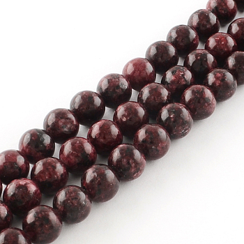 Dyed Natural Sesame Jasper Round Beads Strands, Dark Red, 10mm, Hole: 1mm, about 38pcs/strand, 14.9 inch