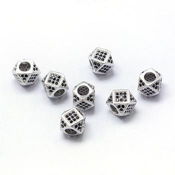 Rack Plating Brass Cubic Zirconia Beads, Long-Lasting Plated, Polygon, Platinum, 9.5x7mm, Hole: 3mm