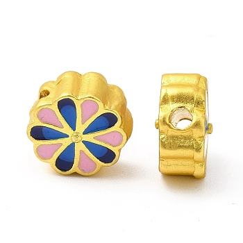 Alloy Enamel Beads, Rack Plating, Flower, Matte Gold Color, Pearl Pink, 9.5x5.5mm, Hole: 1.8mm