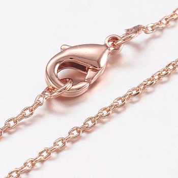 Brass Chain Necklaces, Cross/Rolo Chain, with Lobster Claw Clasps, Real Rose Gold Plated, 17.7 inch(45cm)