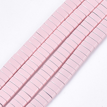 Spray Painted Non-magnetic Synthetic Hematite Multi-Strand Links, Two Hole Carrier Beads, For Tile Elastic Bracelets Making, Rectangle, Pink, 2x5x2mm, Hole: 0.6mm, about 170pcs/strand, 15.9 inch