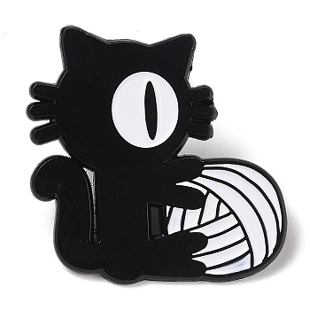 Black Aolly Brooches, Enamel Pins, Cat Shape, 30.5x30x1.5mm