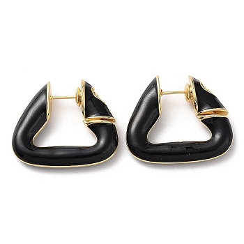 Enamel Trapezoid Hoop Earrring, Real 18K Gold Plated Brass Earrings, Black, 22.5x26x6mm