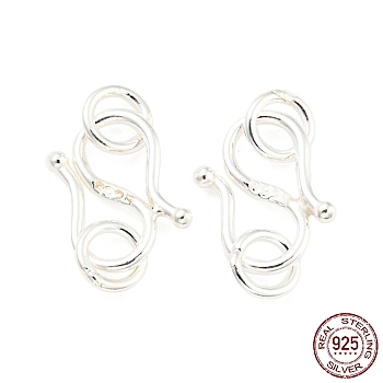 925 Sterling Silver Hook and S-Hook Clasps, with 925 Stamp, Silver, 9x7x1mm