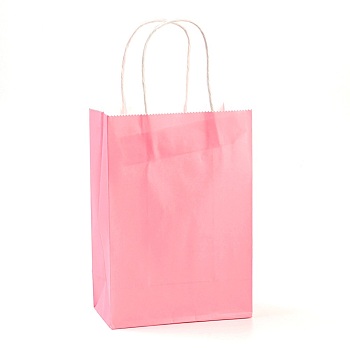 Pure Color Kraft Paper Bags, Gift Bags, Shopping Bags, with Paper Twine Handles, Rectangle, Pink, 15x11x6cm