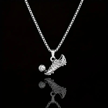 Football Soccer Shoe 667 Stainless Steel Pendant Necklaces for Men, Antique Silver, 27.56 inch(70cm)
