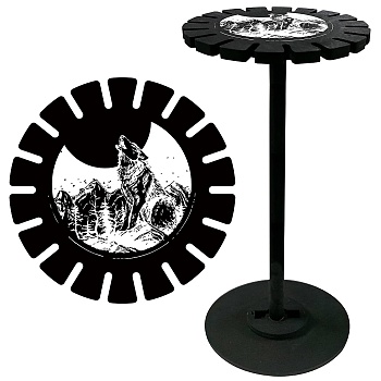 Wooden Wheel, Wooden Display Shelf, Black Holder Stand, Rustic Divination Pendulum Storage Rack, Witch Stuff, Wolf, 120x10mm, Hole: 20mm