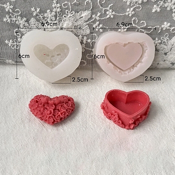 Heart with Flower Food Grade Silicone Candle Molds, For Candle Making, White, 6x6.9x2.5cm, 2pcs/set