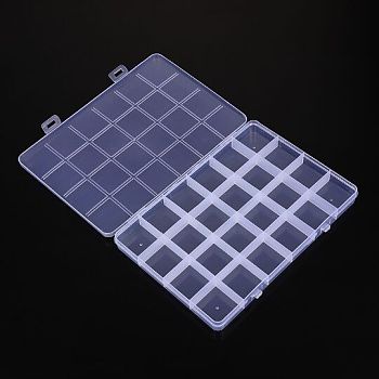 Plastic Bead Containers, 24 Compartments, Rectangle, Clear, 19x13.5x1.85cm