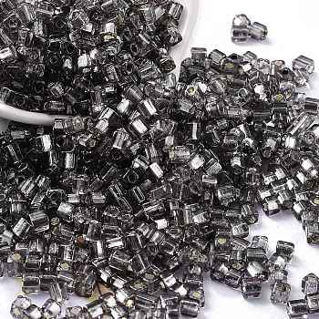 Glass Seed Beads, Silver Lined, Square, Black, 3~4x3x3mm, Hole: 1.2mm, about 6300pcs/pound