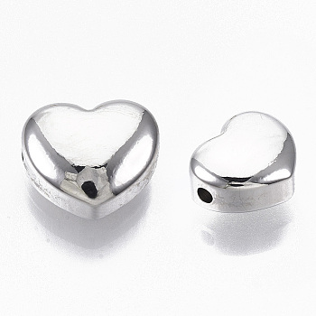 201 Stainless Steel Beads, Heart, Real Platinum Plated, 10.5x12.5x6.5mm, Hole: 1.6mm