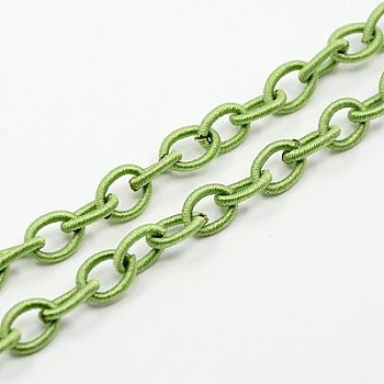Handmade Nylon Cable Chains Loop, Oval, Light Green, 8~9x11~13x2mm, about 85cm/strand, 33.5 inch