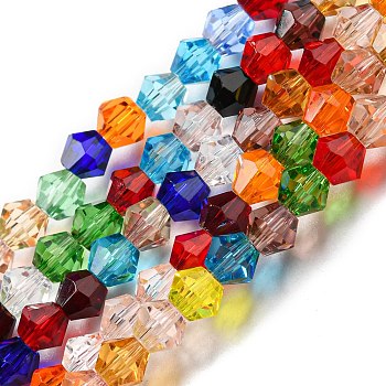 Transparent Glass Beads Strands, Faceted, Bicone, Colorful, 4x4mm, Hole: 0.8mm, about 82~85pcs/strand, 12.01~12.2 inch(30.5~31cm)