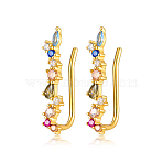 925 Sterling Silver Micro Pave Clear Cubic Zirconia Rainbow Climber Earrings, Fall Season Ear Climber Earrings, Golden, 19x4mm(GI0363-1)