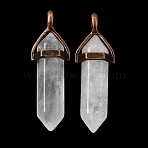 Natural Quartz Crystal Pendants, with Brass Findings, Bullet Shape, 39.5~41.5x12.5~13x10~10.5mm, Hole: 4~4.5x2.5~3mm(G-H360-01R-08)