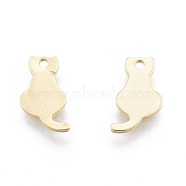 Ion Plating(IP) Brass Charms, Cat Charms, Real 18K Gold Plated, 12x8x1mm, Hole: 1.2mm(KK-C006-13G)
