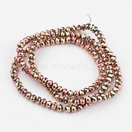 Electroplate Glass Bead Strands, Faceted, Rondelle, Rose Gold Plated, 4x3mm, Hole: 1mm, about 146pcs/strand, 18.8 inch(EGLA-G014-4mm-FP01)