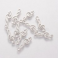 304 Stainless Steel Pendants, Treble Clef, Stainless Steel Color, 16.3x5.3x1mm, Hole: 1.5mm(STAS-Q201-T214)