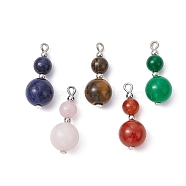 Natural Mixed Stone Pendants, Gourd Charms with Platinum Plated Brass Beads, Mixed Dyed and Undyed, Mixed Color, 25.5x10.5mm, Hole: 1.6mm(PALLOY-JF02369)