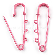 Spray Painted Iron Brooch Findings, Kilt Pins with Triple Loops, Flamingo, 50x50x5.5mm, Hole: 2.5mm(IFIN-K043-01B-11)