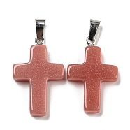 Synthetic Luminous Stone Dyed Pendants, Glow in the Dark Cross Charms with Platinum Plated Iron Snap on Bails, Indian Red, 28x18x4.5mm, Hole: 7x4mm(G-H308-06P-07)
