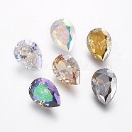 Electroplated Cubic Zirconia Pointed Back Cabochons, teardrop, Faceted, Mixed Color, 14x10x6mm(ZIRC-I024-08)