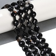 Natural Black Tourmaline Beads Strands, Faceted, Flat Round, with Seed Beads, 9.5~10x5~6mm, Hole: 1mm, about 32~34pcs/strand, 15.75~14.96''(38~40cm)(G-B094-A12-01)