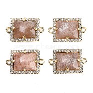 Natural Sunstone Faceted Rectangle Links, Rack Plating Brass Micro Pave Clear Cubic Zirconia Connector Charms, Golden, 11.5x18x4.5mm, Hole: 1.4mm(G-I375-07G-11)