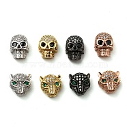 1 Box 2 styles Brass Micro Pave Green Cubic Zirconia Leopard Head/Skull Beads, Mixed Color, 13x10mm, Hole: 3mm, 4bags/box(ZIRC-SZ0001-42)