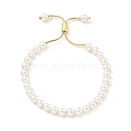 Shell Pearl Beaded Slider Bracelet with Brass Snake Chain, Lead Free & Cadmium Free, Real 18K Gold Plated, Beads: 6mm, Inner Diameter: 1-3/4~2-5/8 inch(4.35~6.65cm)(X-BJEW-B066-01B-01)