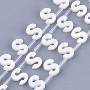 Natural Freshwater Shell Beads, Top Drilled Beads, White, Letter.S, 10x7x3mm, Hole: 0.8mm(SHEL-T012-59S)