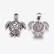 Alloy Pendants, Cadmium Free & Nickel Free & Lead Free, Turtle, Antique Silver Color, Size:about 23mm long, 16mm wide, 2mm thick, hole: 2mm(X-PALLOY-A9695-AS-NF)