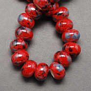 Handmade Porcelain European Beads, Large Hole Beads, Pearlized, Rondelle, Red, 12x9mm, Hole: 4mm(X-OPDL-Q099-5)