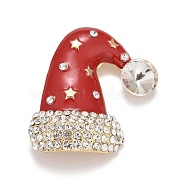 Red Christmas Hat Enamel Pin with Rhinestone, Alloy Badge for Backpack Clothes, Golden, 43x40x9mm(JEWB-A004-08G)