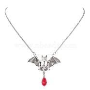 Alloy Bat and Glass Pendant Necklaces, with 304 Stainless Steel Curb Chain Necklaces, Antique Silver, 17.80 inch(45.2cm)(NJEW-TA00141)