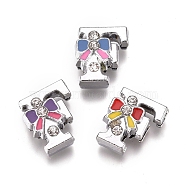 Alloy Enamel Letter Slide Charms, with Clear Cubic Ziconia, Cadmium Free & Lead Free, Initial Letters Style with Bowknot, Letter.F, F: 12.5x11x5.5mm, Hole: 1.5mm(X-PALLOY-K241-F)