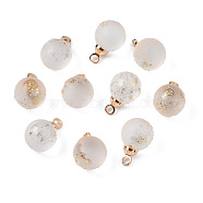 Transparent Spray Painted Glass Pendants, with Light Gold Plated Brass Loop, Frosted, with Glitter Powder, Round, Clear, 12x8mm, Hole: 1.6mm(GLAA-N035-020A-B01)