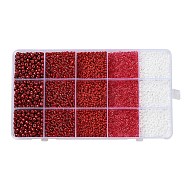 DIY 15 Grids ABS Plastic & Glass Seed Beads Jewelry Making Finding Beads Kits, Rondelle, Dark Red, 2~4.5x1.5~4.5mm, Hole: 0.8~1.2mm(DIY-G119-02B)