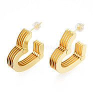 Brass Multi-Layer Heart Stud Earrings, Chunky Half Hoop Earrings for Women, Nickel Free, Golden, 25.5x25.5x8mm, Pin: 0.7mm(EJEW-N011-89)