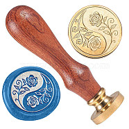 Golden Tone Brass Sealing Wax Stamp Head, with Wood Handle, Yinyang Rose, for Envelopes Invitations, Gift Card, Flower, 83x22mm, Stamps: 25x14.5mm(AJEW-WH0208-851)