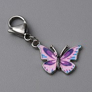 Butterfly Alloy Enamel Pendant Decoration, Stainless Steel Lobster Clasp Charms, Clip-on Charms, for Keychain, Purse, Backpack Ornament, Medium Orchid, 39mm(HJEW-WH0042-73D)