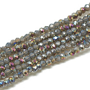 Electroplate Opaque Solid Color Glass Beads Strands, Faceted, Half Plated, Rondelle, Gray, 2x1.5mm, Hole: 0.7mm, about 200pcs/strand, 11.81 inch(EGLA-Q113-09)