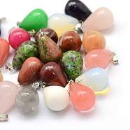 Teardrop Natural & Synthetic Mixed Stone Pendants, with Platinum Tone Brass Findings, 21~24x12~14mm, Hole: 2x7mm(X-G-Q435-M)