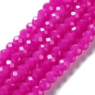 Baking Painted Imitation Jade Glass Bead Strands, Faceted Rondelle, Fuchsia, 8x6mm, Hole: 1mm, about 65~68pcs/strand, 15.75''(40~41cm)(DGLA-A034-J8MM-A28)