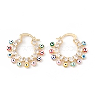 Colorful Evil Eye Enamel Hoop Earrings with Clear Cubic Zirconia, Brass Jewelry for Women, Lead Free & Cadmium Free, Real 18K Gold Plated, 21x26x3mm, Pin: 0.6mm(KK-E005-17G)