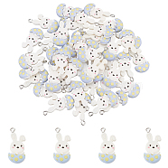 50Pcs Easter Theme Opaque Resin Pendants, with Platinum Tone Iron Loops, Rabbit Charm with Eggshell, White, 32.5x15.5x5mm, Hole: 2mm(RESI-DC0001-03)