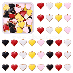 55Pcs 5 Colors Alloy Enamel Pendants, Light Gold, Heart, Mixed Color, 17x16x3mm, Hole: 1.6mm, 11pcs/color(ENAM-YW0005-64)