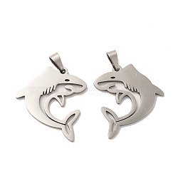 Non-Tarnish 201 Stainless Steel Pendants, Dolphin Charm, Stainless Steel Color, 27x25x1.5mm, Hole: 6.5x3mm(STAS-K251-005)