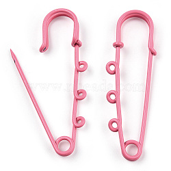 Spray Painted Iron Brooch Findings, Kilt Pins with Triple Loops, Flamingo, 50x50x5.5mm, Hole: 2.5mm(IFIN-K043-01B-11)